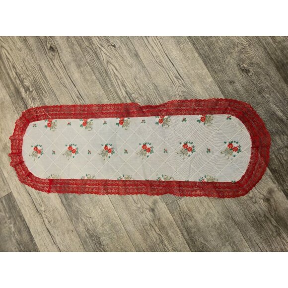 Vintage Christmas Lace Table runner Poinsettia Gold bows Handmade table decor - Picture 7 of 9